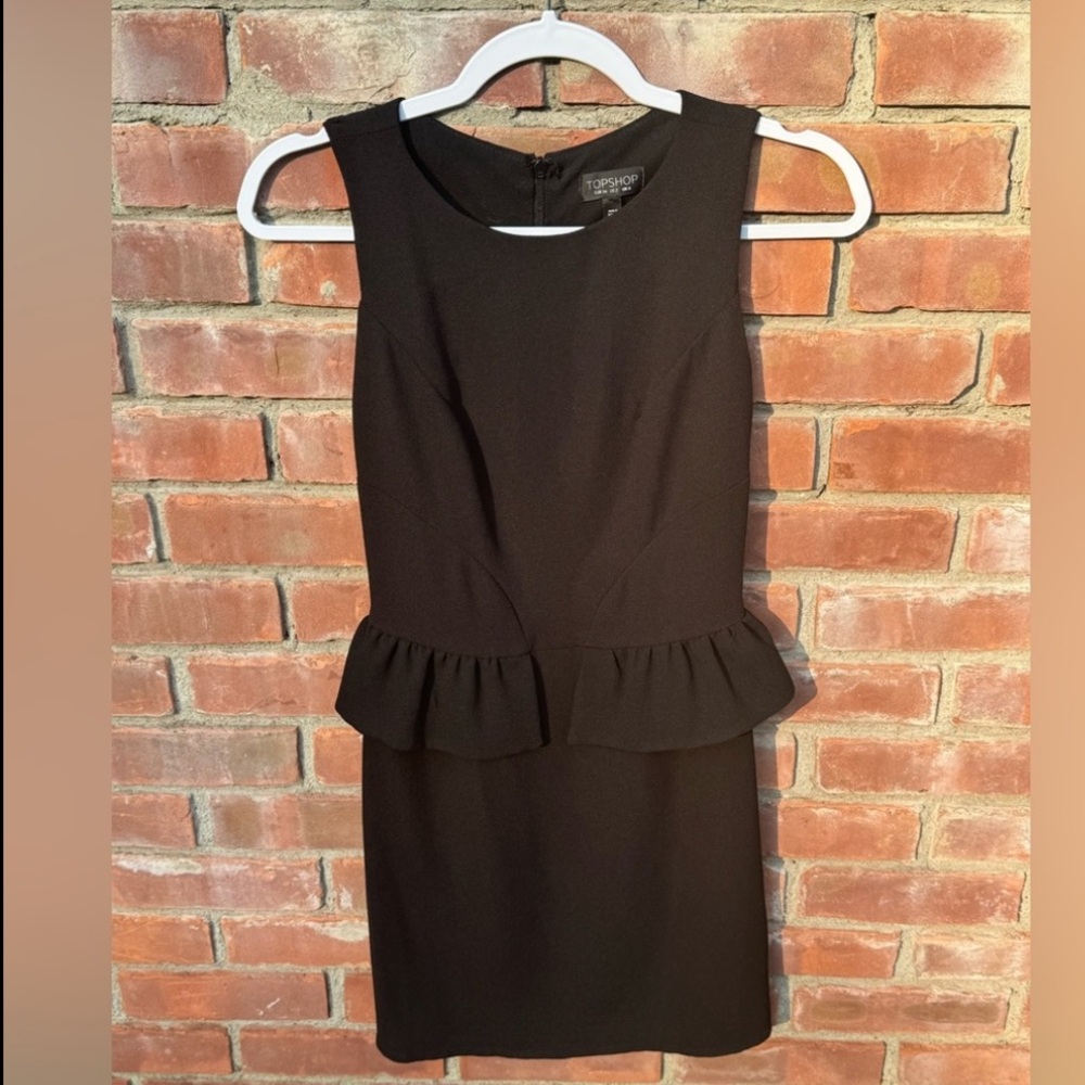 Topshop peplum sheath black midi dress women’s size small 2 EUC